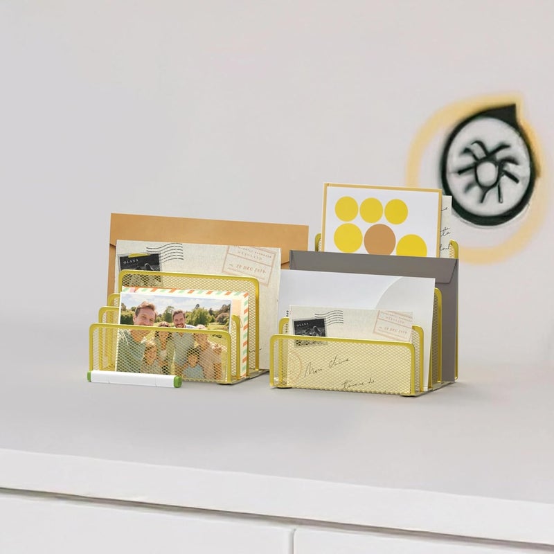 ReePlan Mail Organizer Countertop with 5 Slot, Metal Mail Holder for Desk, File Holder Letter Sorter for Envelope, Bill and Document (Gold) - Image 4